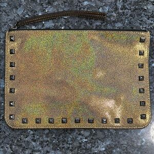 Rebecca Minkoff Gold Glitter Kerry Studded Wristlet/Clutch/Pouch